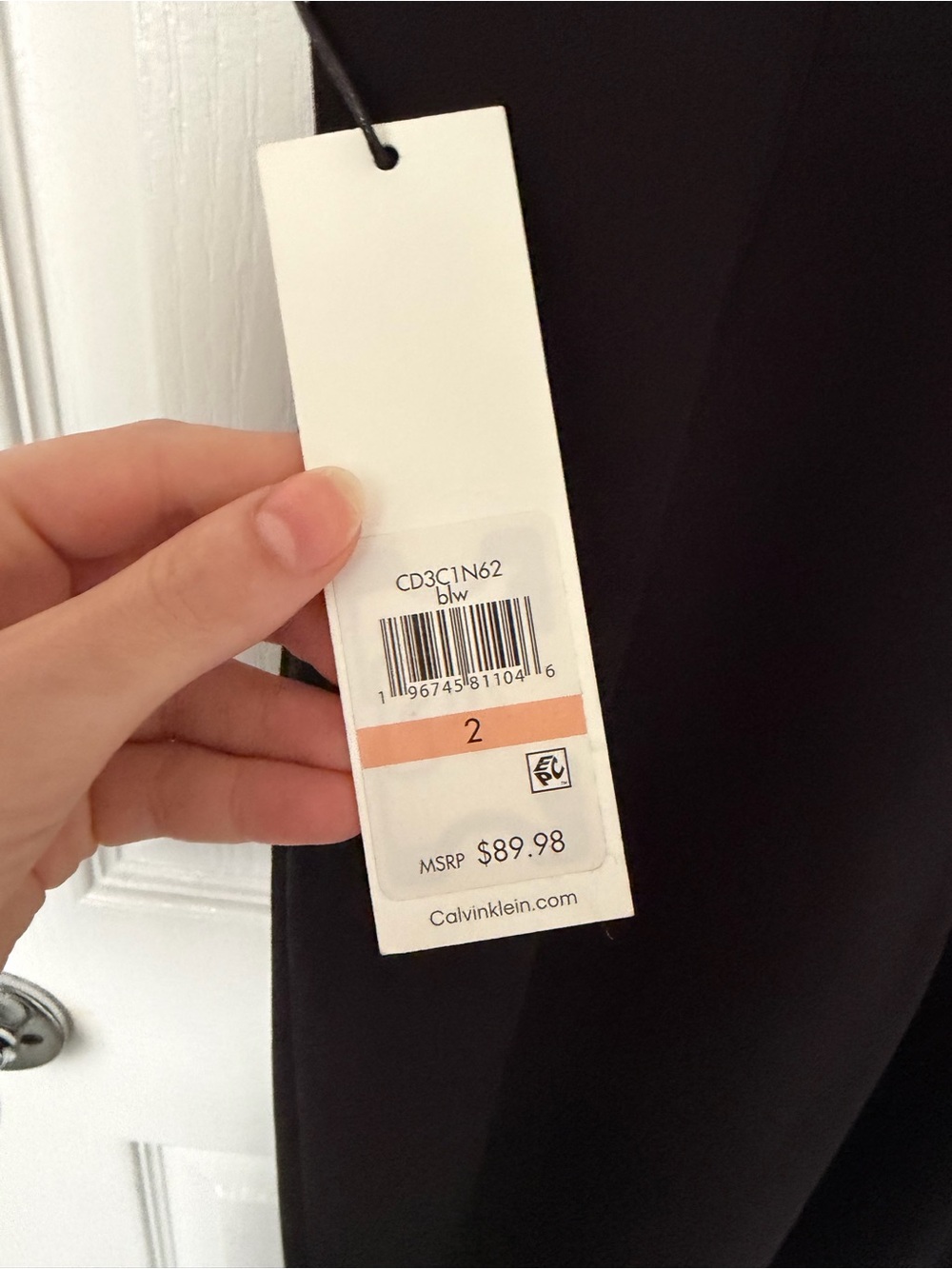 Calvin Klein Black Sleeveless Sheath Dress with White Neck Tie - Picture 3 of 4